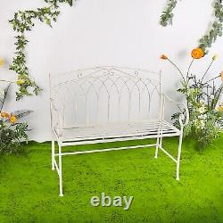 Banquette de jardin pliable en métal vintage blanc antique, mobilier de patio