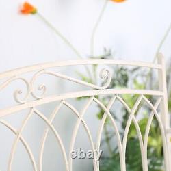 Banquette de jardin pliable en métal vintage blanc antique, mobilier de patio