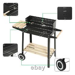 Bbq Rectangulaire Barbecue Steel Charcoal Grill Extérieur Patio Jardin Roues