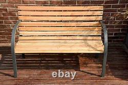 Birchtree Wood Slatted Metal Frame Garden Bench 2 Seater Outdoor Patio Park Seat
