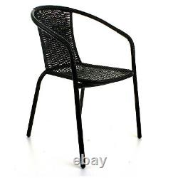 Black Wicker Bistro Sets Outdoor Garden Furniture Table Rattan Chairs Seat Patio