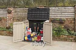 Boîte de rangement pour patio de jardin extérieur, grand conteneur de coffre en plastique pour mini remise.