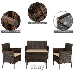 Brown Rattan Outdoor Garden Furniture Set 4 Piece Chairs Sofa Table Patio Set Royaume-uni