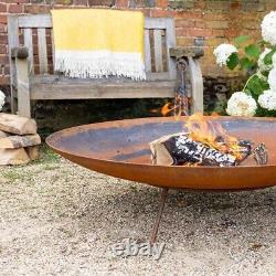 Brûleur de journal extérieur en acier Corten pour jardin de terrasse avec bol d'eau de 120 cm