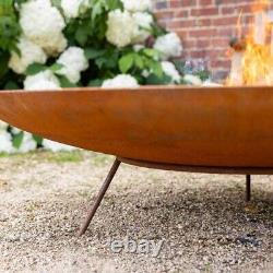 Brûleur de journal extérieur en acier Corten pour jardin de terrasse avec bol d'eau de 120 cm