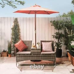 Canapé de jardin en rotin gris avec table intégrée - Meubles de patio extérieur
