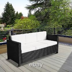Canapé de jardin noir en rotin tressé pour patio extérieur à 3 places