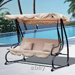 Chaise Pivotante Garden Hammock Convertible Canopy Bed 3 Seater Steel Beige Patio