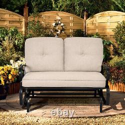 Chaise à bascule de jardin extérieure à 2 places de 120 cm avec coussins beige