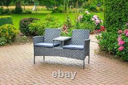 Chaise d'amour en rotin à deux places, meuble de jardin en osier, siège extérieur avec table.