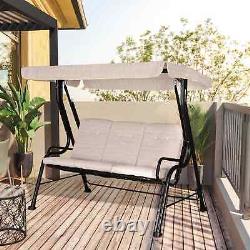 Chaise de balançoire de jardin extérieure pour patio, banc de détente pour 3 personnes avec auvent solaire, beige.