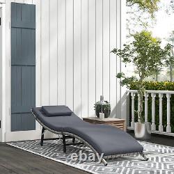 Chaise longue pliante en rotin avec coussin pour jardin terrasse gris
