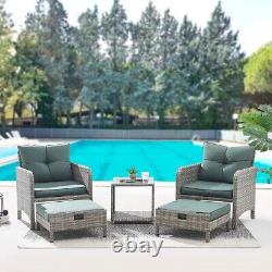 Chaises de jardin d'extérieur, fauteuil en rotin et repose-pieds - Ensemble de patio gris