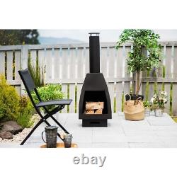 Chauffage de terrasse de jardin avec barbecue et foyer extérieur en acier noir avec rangement de bûches