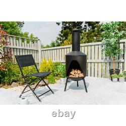 Chauffage de terrasse et barbecue de jardin avec foyer extérieur et support à bûches en acier noir Chimenea