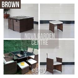 Cube Rattan Garden Meubles Ensemble Chaises Canapé Table Extérieure Patio Wicker 8 Brown