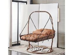 Double Egg Chair Swing Rattan Hanging Garden Patio Indoor/outdoor. Brown De Luxe
