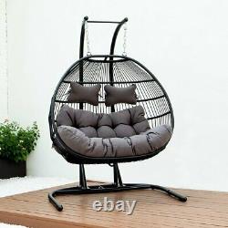 Double Egg Swing Rattan Indoor & Patio Garden Chaise Suspendue Avec Coussin Outdoor