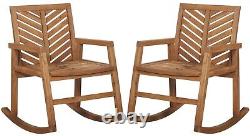Ensemble de 2 chaises de patio extérieures en bois d'acacia marron - chaises à bascule de jardin