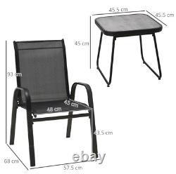 Ensemble de bistro de jardin : 2 chaises, table basse, fauteuils de patio extérieurs, mobilier de siège.