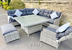 Ensemble de canapé d'angle de jardin en rotin, chaise longue de patio extérieur et table à manger