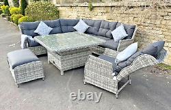 Ensemble de canapé d'angle de jardin en rotin, chaise longue de patio extérieur et table à manger