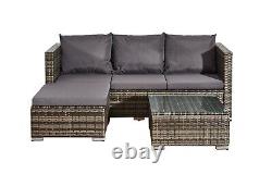 Ensemble de canapé d'angle de jardin en rotin en forme de L, meubles gris mixte, 4 places pour patio extérieur