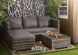 Ensemble de canapé d'angle de jardin en rotin en forme de L, meubles gris mixte, 4 places pour patio extérieur