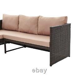 Ensemble de canapé d'angle de jardin en rotin marron, en forme de L, pour terrasse, avec chaise longue - 3 pièces