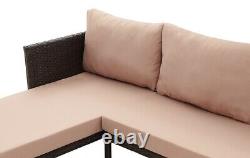 Ensemble de canapé d'angle de jardin en rotin marron, en forme de L, pour terrasse, avec chaise longue - 3 pièces