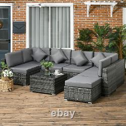Ensemble de canapé d'angle de jardin extérieur en rotin avec coussins gris