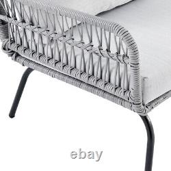 Ensemble de canapé d'angle de jardin extérieur en rotin gris avec corde en forme de L pour patio et chaise longue