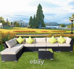 Ensemble de canapé d'angle de jardin extérieur en rotin tressé, couleur noir brun, meubles de patio