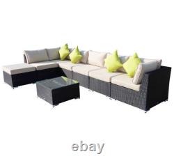 Ensemble de canapé d'angle de jardin extérieur en rotin tressé, couleur noir brun, meubles de patio