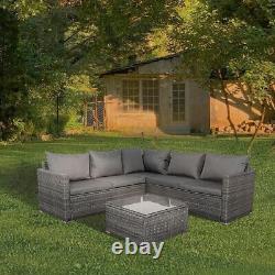 Ensemble de canapé d'angle en rotin en forme de L pour jardin extérieur, mobilier de terrasse avec table basse