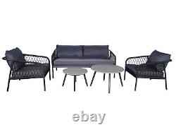 Ensemble de canapé de jardin en aluminium avec chaise longue de patio pour salle à manger extérieure en osier gris.