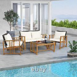 Ensemble de canapé de patio en rotin extérieur 4 pièces avec chaises et table en rotin de jardin en PE avec coussins