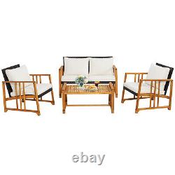 Ensemble de canapé de patio en rotin extérieur 4 pièces avec chaises et table en rotin de jardin en PE avec coussins