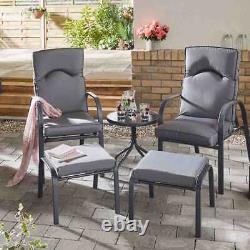 Ensemble de chaises inclinables pour deux personnes avec table et repose-pieds pour meubles de jardin en extérieur.