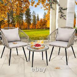 Ensemble de conversation de chaises de table en rotin de patio de meubles de jardin extérieur en osier 3 pièces
