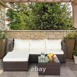 Ensemble de jardin en rotin 3 pièces avec canapé d'angle 4 places, table basse et set de patio extérieur