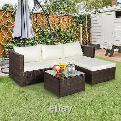 Ensemble de jardin en rotin 3 pièces avec canapé d'angle 4 places, table basse et set de patio extérieur