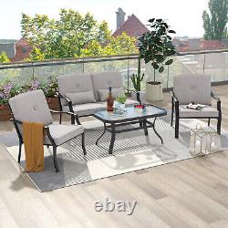Ensemble de meubles de conversation de jardin et de patio en métal avec 4 pièces et coussins