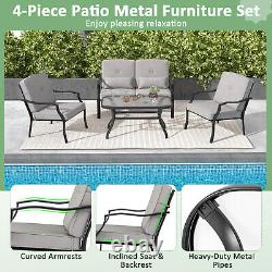 Ensemble de meubles de conversation de jardin et de patio en métal avec 4 pièces et coussins