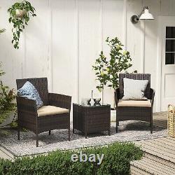 Ensemble de meubles de jardin en rotin 3 pièces: canapé, table et chaises de patio extérieur