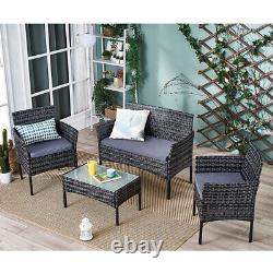 Ensemble de meubles de jardin en rotin 4 pièces - Table de patio, chaises, canapé, véranda extérieure