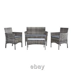 Ensemble de meubles de jardin en rotin 4 pièces - Table de patio, chaises, canapé, véranda extérieure