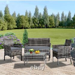 Ensemble de meubles de jardin en rotin 4 pièces avec table de patio, canapé, chaise et coussins d'extérieur