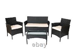 Ensemble de meubles de jardin en rotin 4 pièces pour patio comprenant 2 chaises, 1 canapé et une table basse d'extérieur