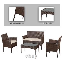 Ensemble de meubles de jardin en rotin 4 pièces pour patio extérieur - Table de bistrot, canapé et chaise en osier